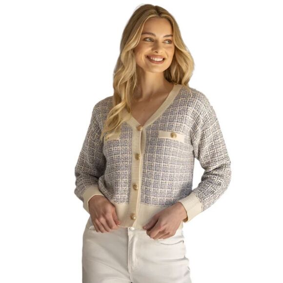 Voy Lavender Tweed Chunky Knit Cardigan NEW Size L - Picture 1 of 7
